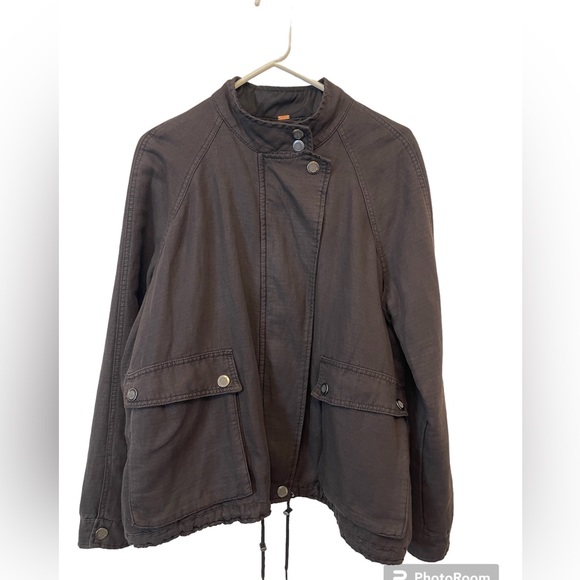 Free People Linen Blend Bomber Utility Jacket Washed Black M - Picture 3 of 16